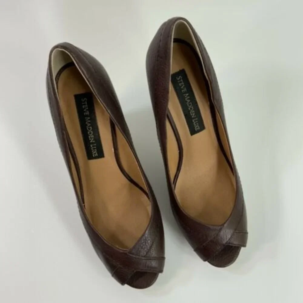 Steve Madden Luxe Vision Leather Peep-toe Platform Pumps 7.5